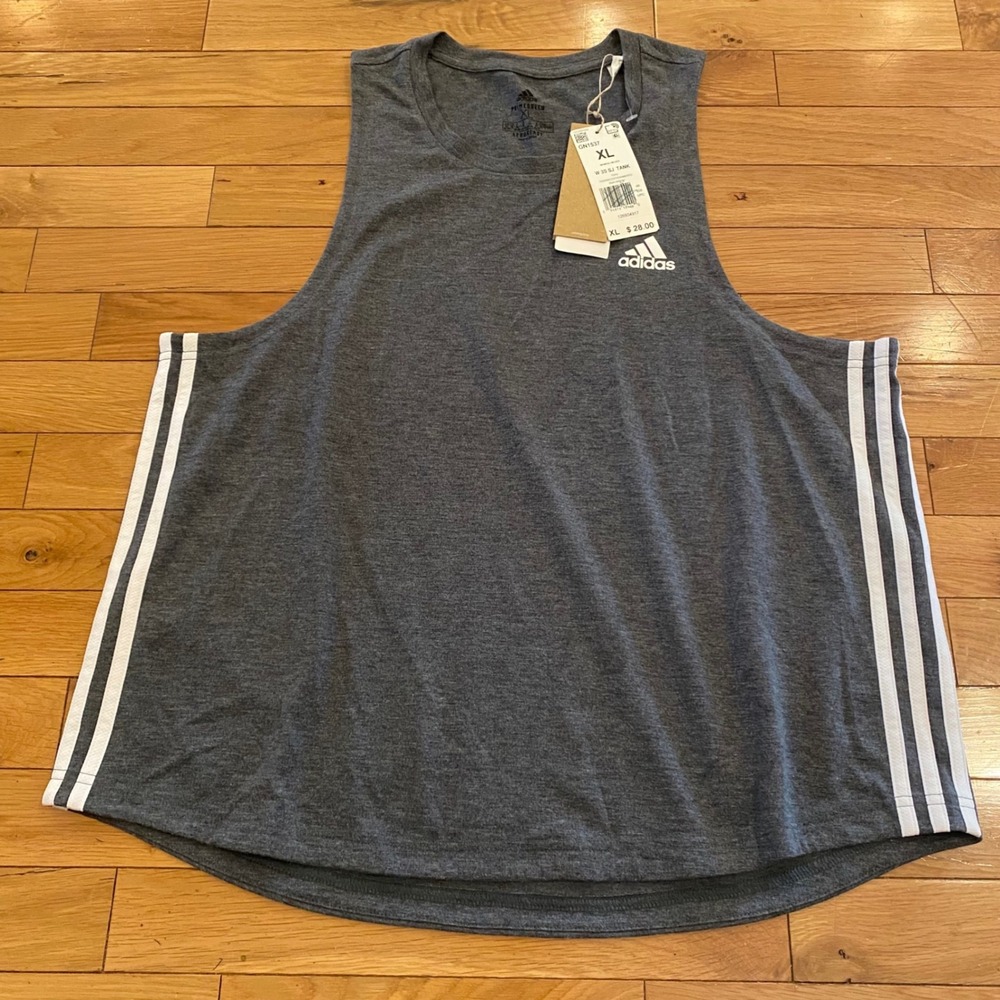 Adidas Womens Essentials 3-Stripes Single Jersey Tank Top XL Black Melang
